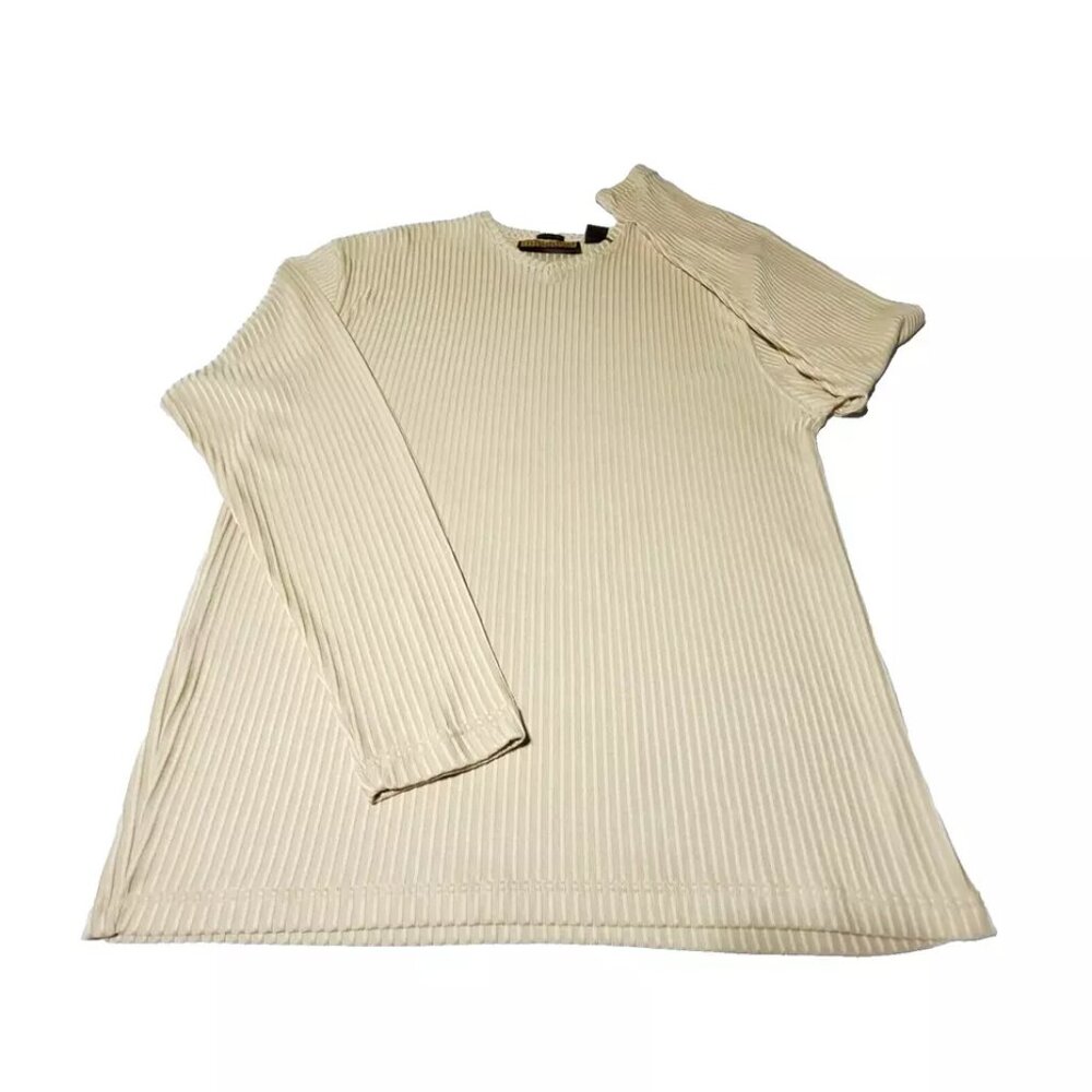 Bruno designed in Italy Microfiber Gold Long Sleeve Striped Poly Shirt Size L